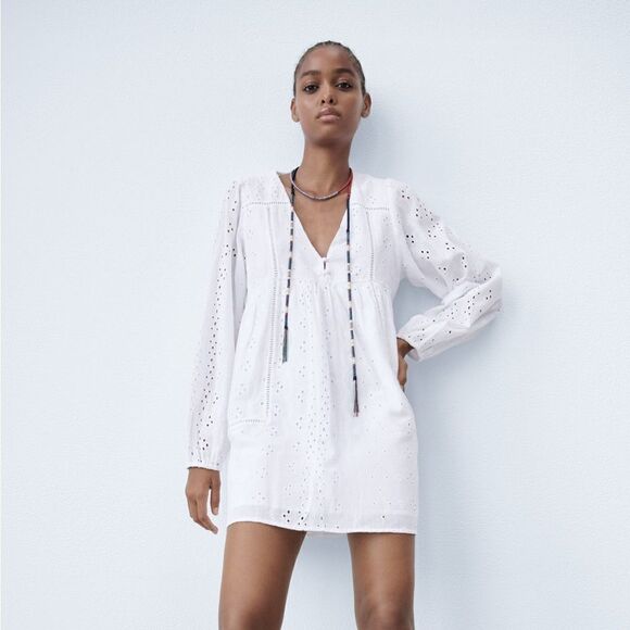 Zara Embroidered Dress White New - Picture 5 of 9